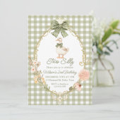 Invitation Green Gingham Silly Goose 2nd Birthday (Debout devant)