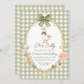 Invitation Green Gingham Silly Goose 2nd Birthday (Devant / Derrière)
