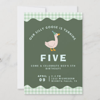 Invitation Green Gingham Silly Goose Birthday