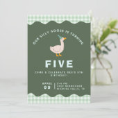 Invitation Green Gingham Silly Goose Birthday (Debout devant)