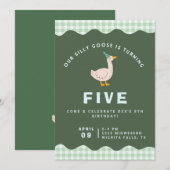 Invitation Green Gingham Silly Goose Birthday (Devant / Derrière)