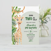 Invitation Green Giraffe Born Two Wild Safari Second Birthday (Debout devant)