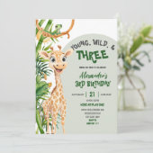 Invitation Green Giraffe Young Wild Three Third Birthday (Debout devant)