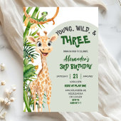 Invitation Green Giraffe Young Wild Three Third Birthday