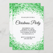 Invitation Green Glitter Border White Christmas Party (Devant / Derrière)
