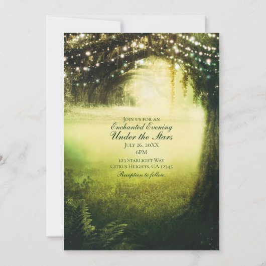 Invitation Green Glow Forest & String Lumières Russe Mariage (Dos)