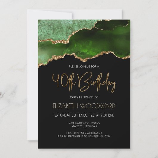 Invitation Green Gold Agate Geode 40e fête d'anniversaire (Devant)