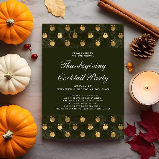 Invitation Green Gold Apple Thanksgiving Cocktail Party
