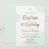 Invitation Green Gold Baby Boy Baptême 1er anniversaire (Devant / Derrière)