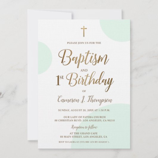 Invitation Green Gold Baby Boy Baptême 1er anniversaire (Devant)