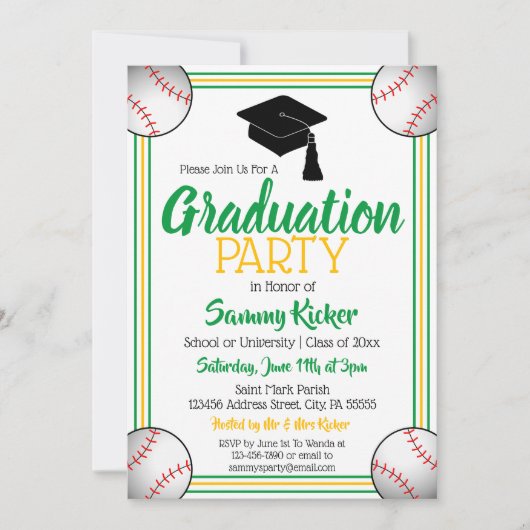 Invitation Green & Gold Baseball Party (Devant)