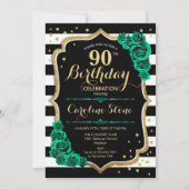 Invitation Green Gold Black & White Stripes 90e anniversaire (Devant)