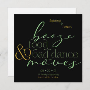 Invitation Green Gold Booze Aliments Mauvaise danse bouger En