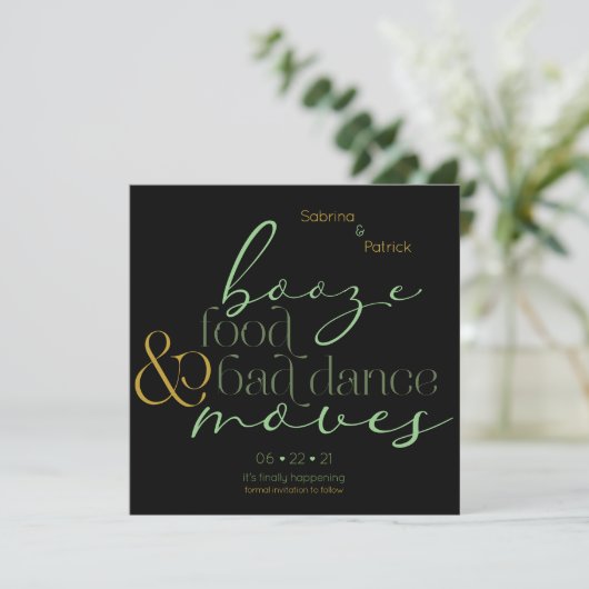 Invitation Green Gold Booze Aliments Mauvaise danse bouger En (Debout devant)