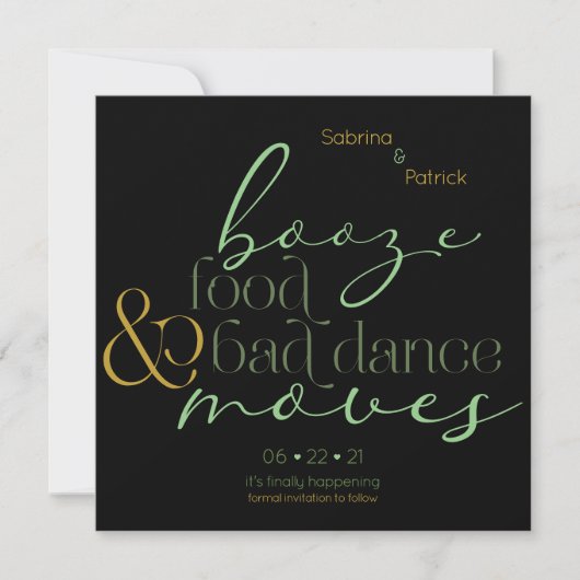 Invitation Green Gold Booze Aliments Mauvaise danse bouger En (Devant)