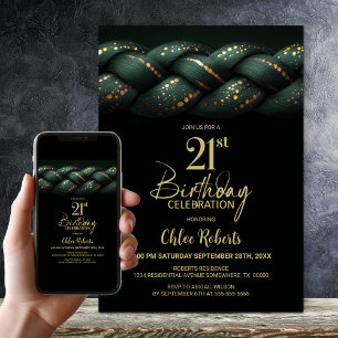 Invitation Green Gold Braid 21e fête d'anniversaire