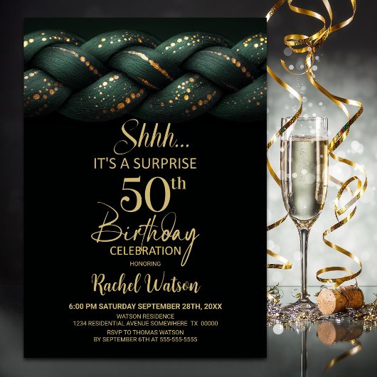 Invitation Green Gold Braid Surprise 50e anniversaire