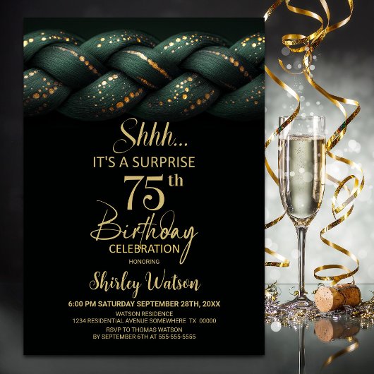 Invitation Green Gold Braid Surprise 75e anniversaire