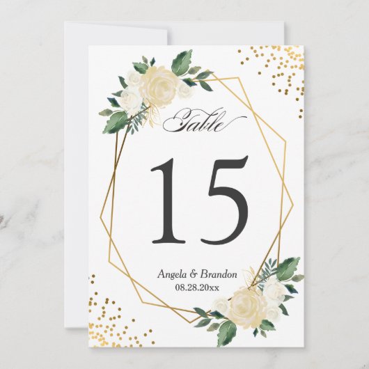 Invitation Green Gold Chic Floral Modern 5x7 Numéro de tablea (Devant)