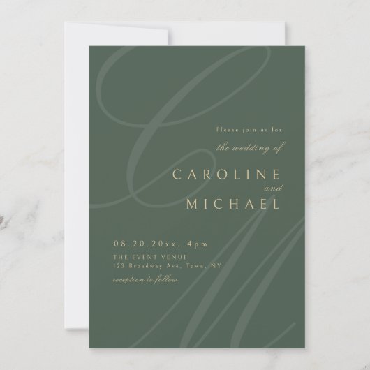 Invitation Green & Gold Classic calligraphie monogramme maria (Devant)
