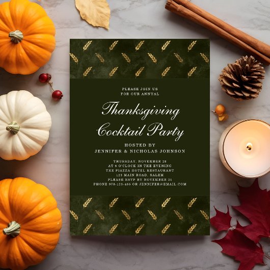 Invitation Green Gold Crop Thanksgiving Cocktail Party