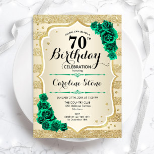 Invitation Green Gold Elegant Floral 70e anniversaire