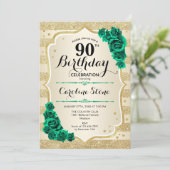 Invitation Green Gold Elegant Floral 90e anniversaire (Debout devant)