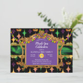 Invitation Green | Gold Elegant Floral Mardi Gras Party (Debout devant)