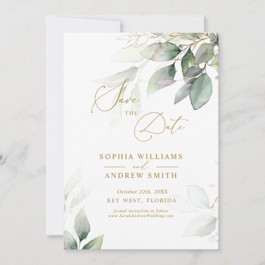 Invitation Green & Gold Eucalyptus Enregistrer l'invitation D (Devant)