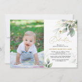 Invitation Green & Gold Eucalyptus Photo Dedication (Devant)