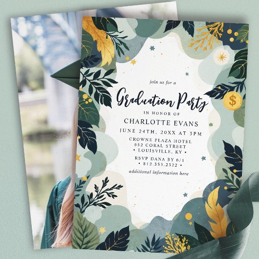 Invitation Green Gold Finance Business Photo Graduation