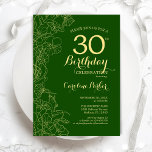 Invitation Green Gold Floral 30e fête d'anniversaire<br><div class="desc">Green Gold Floral 30th Birthday Party Invitation. Design moderne minimaliste avec accents de dessin botanique, fausse feuille d'or et police de script de typographie. Carte invitation simple et tendance, parfaite pour une célébration anniversaire élégante. Peut être customisé à n'importe quel âge. Invitations Zazzle imprimées ou téléchargement instantané modèle imprimable numérique....</div>