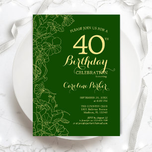 Invitation Green Gold Floral 40e fête d'anniversaire