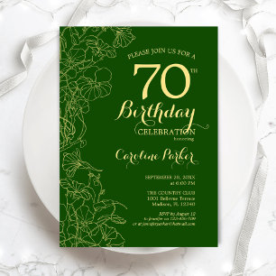 Invitation Green Gold Floral 70e fête d'anniversaire