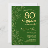 Invitation Green Gold Floral 80e fête d'anniversaire (Devant)