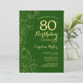 Invitation Green Gold Floral 80e fête d'anniversaire (Debout devant)