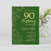 Invitation Green Gold Floral 90e fête d'anniversaire (Debout devant)