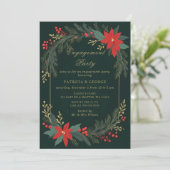 Invitation Green Gold Floral Christmas Engagement Party (Debout devant)
