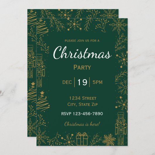 Invitation Green & Gold | Glam Xmas (Devant / Derrière)