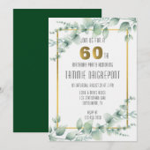 Invitation Green Gold Green Eucalyptus 60e fête d'anniversair (Devant / Derrière)