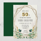Invitation Green Gold Greenery Géométrique 50e fête d'anniver (Devant / Derrière)