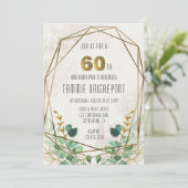 Invitation Green Gold Greenery Géométrique 60e fête d'anniver (Debout devant)