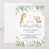 Invitation Green & Gold Jungle Christening & 1er anniversaire (Devant / Derrière)