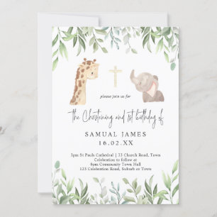 Invitation Green & Gold Jungle Christening & 1er anniversaire