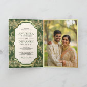 Invitation Green Gold Lace QR Code Photo Mariage indien (Intérieur)
