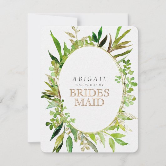 Invitation Green & Gold Leaf encadré Vous Serez Bridesmaid (Devant)