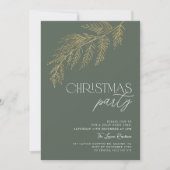 Invitation Green Gold Leaf Fête de Noël moderne (Devant)