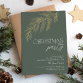 Invitation Green Gold Leaf Fête de Noël moderne
