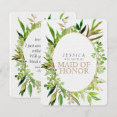 Invitation Green & Gold Leaf Serez-vous ma femme d'honneur (Devant / Derrière)