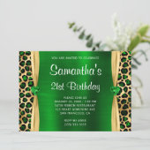 Invitation Green Gold Leopard Foil Gem Heart 21e anniversaire (Debout devant)